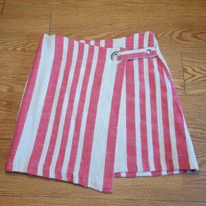 Free People Women's It's A Wrap Striped Wrap Mini Skirt Size Large Red Cream